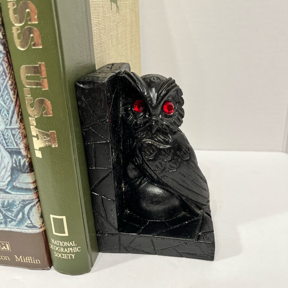 VINTAGE STONE BLACK OWL BOOK ENDS - Picture 3 of 16
